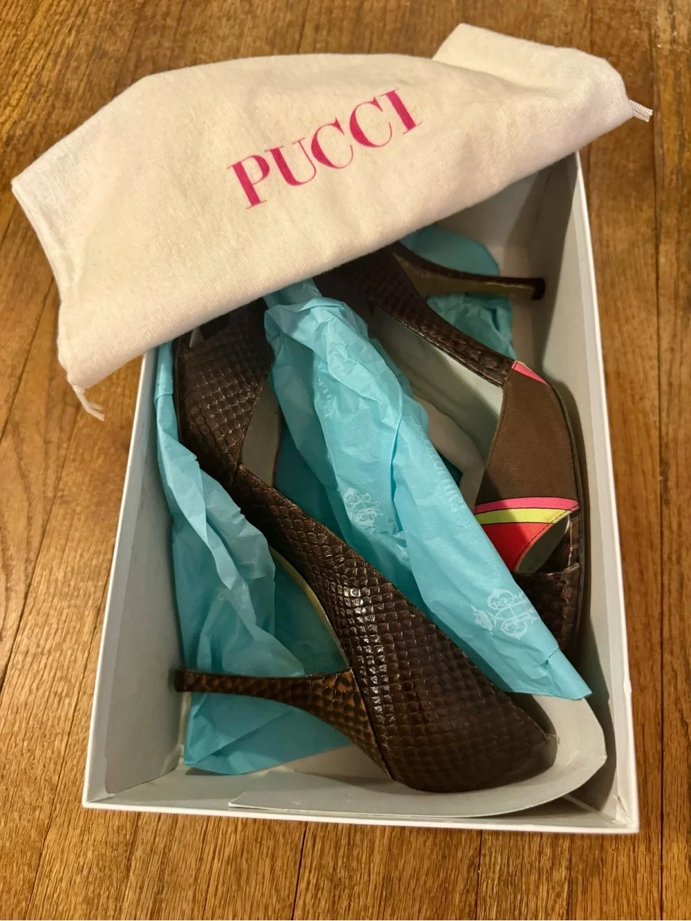 Emilio Pucci Pink and Brown Peep-Toe Heels - 40
